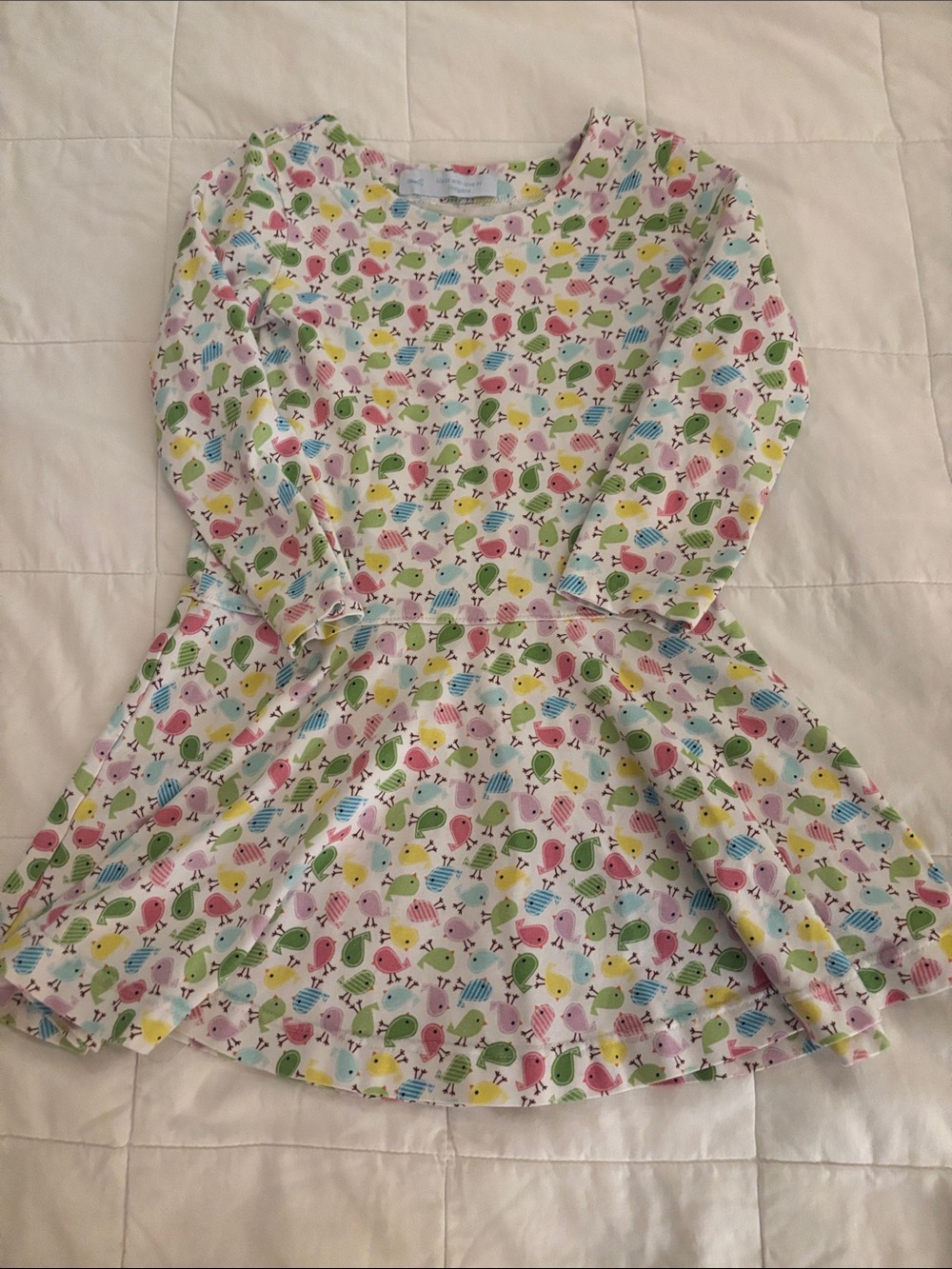 Toddler Girls Long Sleeve Bird Print Dress - White Multi NWOT Sz 2T